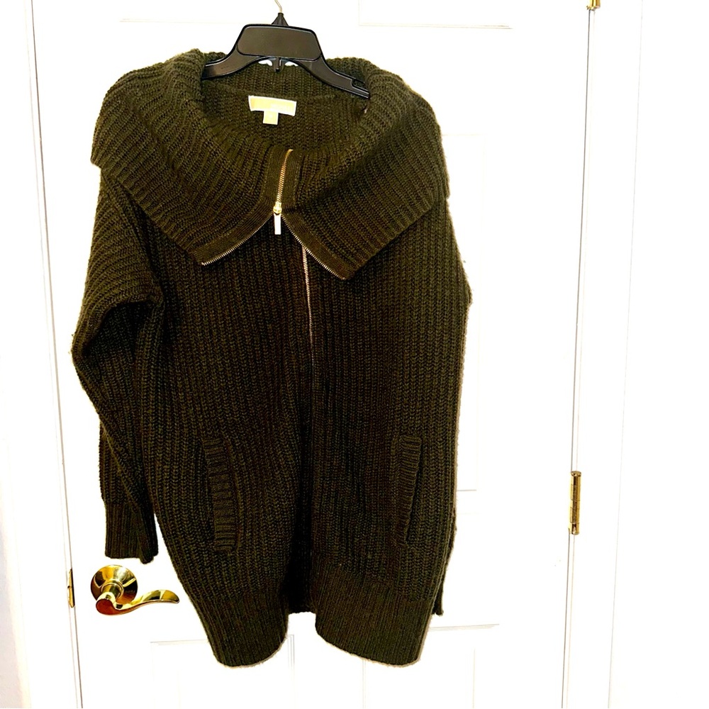 MICHAEL Michael Kors Olive Green Ribbed Zip-Front Cardigan